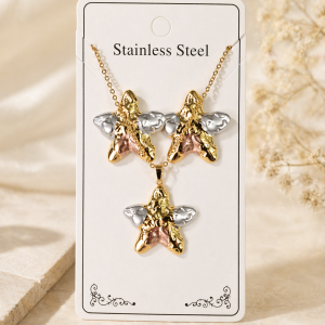 Anti Tarnish 3-Tone Combo Set with 1 pair of earring and Necklace 37 (4115)