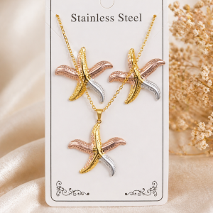 Anti Tarnish 3-tone combo set with 1 pair of earring and Necklace 12 (6202)