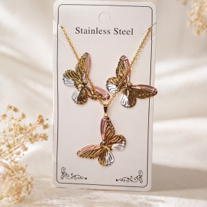 Anti Tarnish 3-tone combo set with 1 pair of earring and Necklace 3 (9095)
